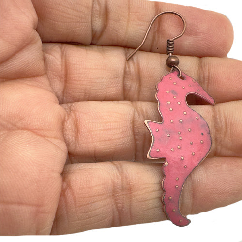 Small Seahorse Copper Earrings-Choose your color