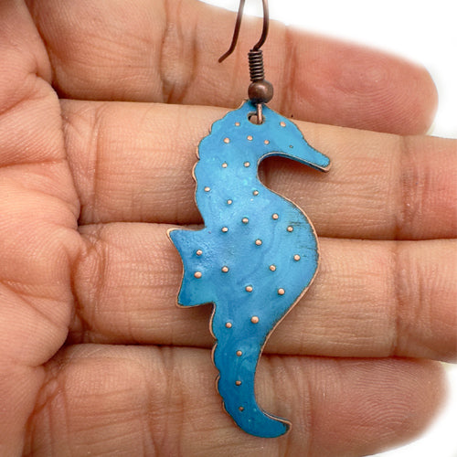 Small Seahorse Copper Earrings-Choose your color