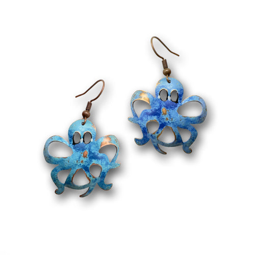 Octopus Blue Copper Dangle Earrings