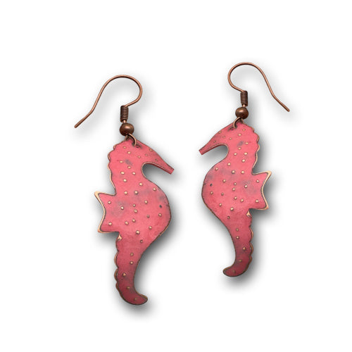 Small Seahorse Copper Earrings-Choose your color