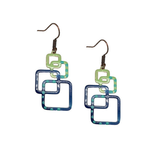 Hollow Squares Blue Green Dangle earrings