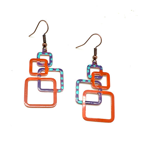 Hollow Squares  Orange Purple  Dangle earrings