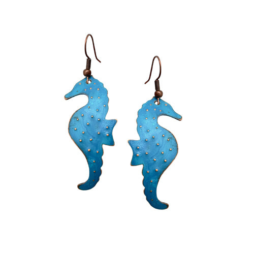 Small Seahorse Copper Earrings-Choose your color