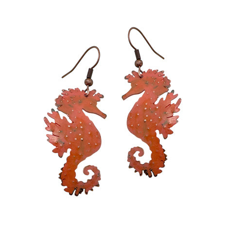 Seahorse Coral or Turquoise Copper Earrings