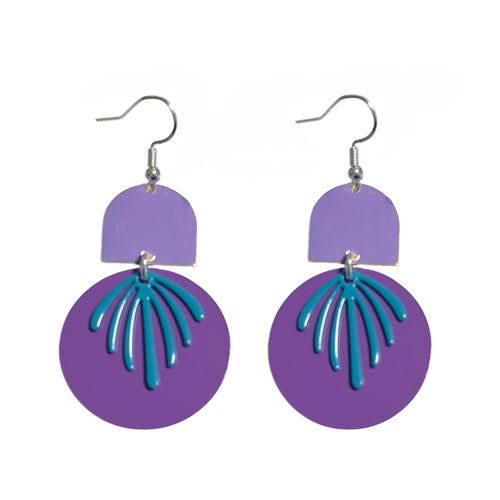 Long Enamel Purple & Aqua dangle earrings