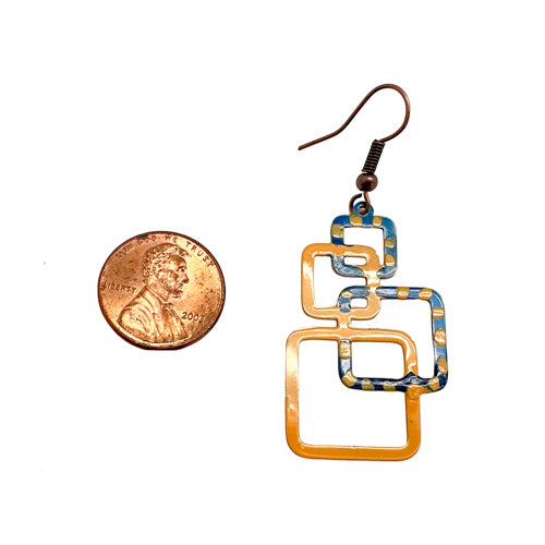 Hollow Squares Blue Yellow Dangle earrings