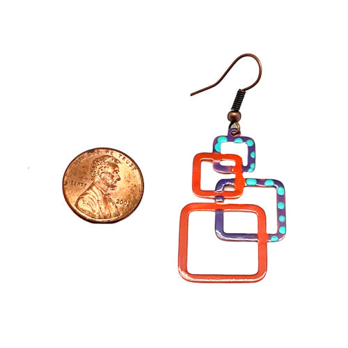 Hollow Squares  Orange Purple  Dangle earrings