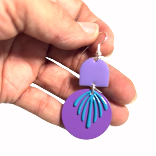 Long Enamel Purple Turquoise dangle earrings