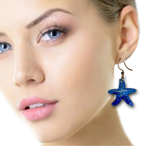 Blue Starfish Copper Earrings