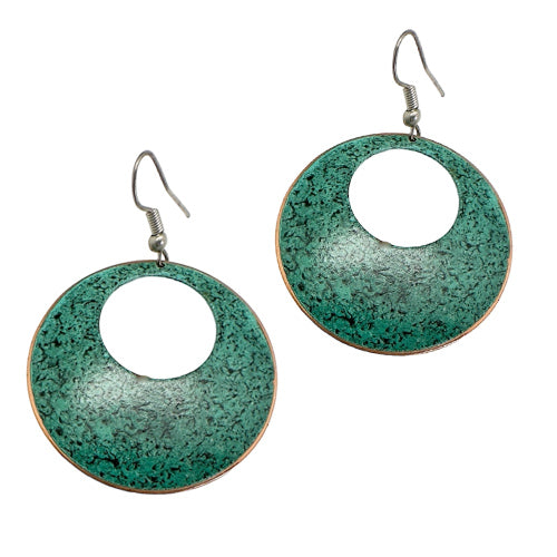 Forest green Circle Patina Dangle Earrings